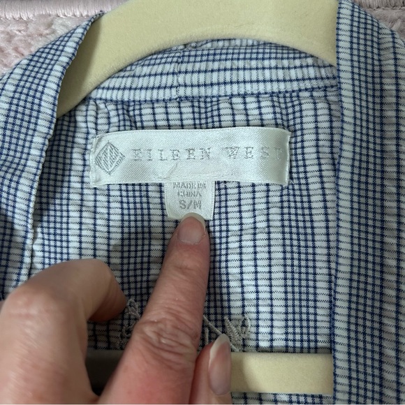 Eileen West Blue Off White Plaid Stripe Robe 3/4 Sleeves Size Small Medium - Picture 3 of 15